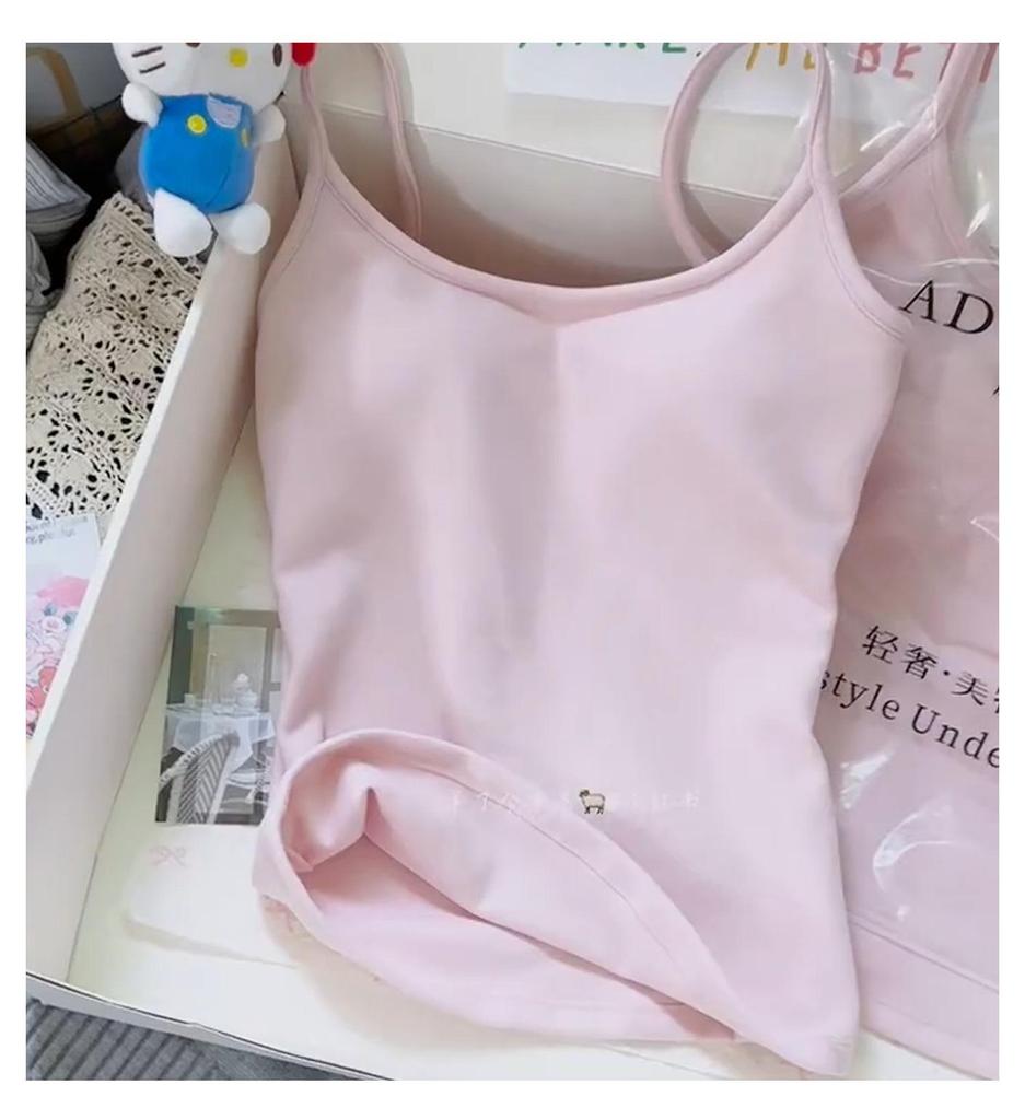 Women's Slim Fit Blush Pink Camisole with Chest Pads - Spring 2026 Collection, Thin & Comfortable Integrated Bra Lingerie