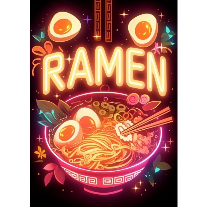 Neon Style Ramen Japanese Food Noodles Eggs Art Poster Canvas Painting Wall Prints Picture for Living Room Home Decor
