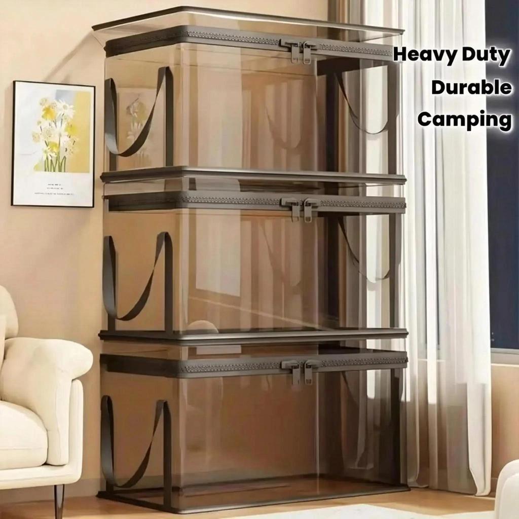 Caja de Almacenamiento Grande de Plástico Transparente Grueso con Tapa Abisagrada, Organizador Resistente Duradero de Alta Capacidad, Perfecta para el Hogar, Camping, Viajes