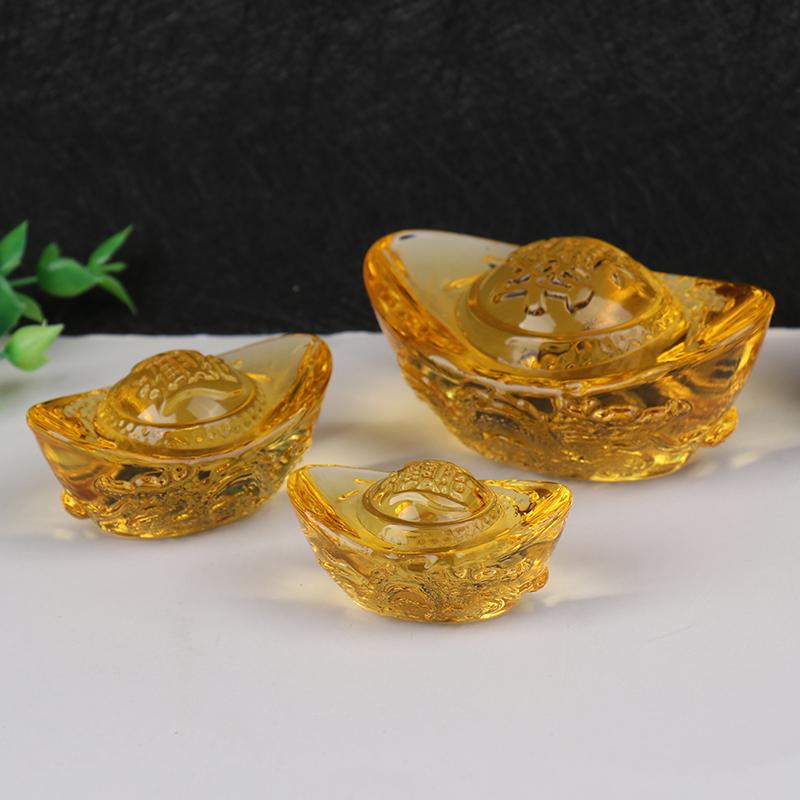 1Pcs 4/5/6/7/8cm Chinese Style Citrine Ingot Gold Crystal Glass Colored Glaze Wealth Money Feng Shui Craft Figurines Home Decor