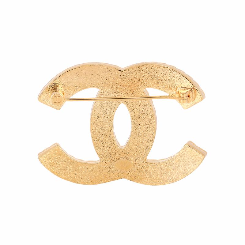 CHANEL gold denim blue double c fine glitter metal brooch women's style