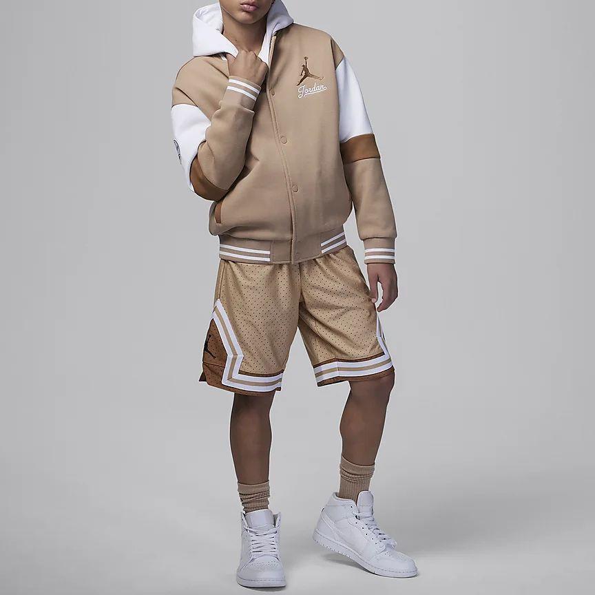 Jordan Color Block Logo Embroidered Casual Long Sleeve Kids Tops Khaki HF2449-200