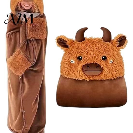 Tier-Themen-Decke Tragbarer Hoodie, Übergröße Fleece-Sweatshirt für Erwachsene Halloween-Kostüm Schal Nachtwäsche, Cosplay Plüsch Kapuzen-Umhang Korallenfarbener Hoodie
