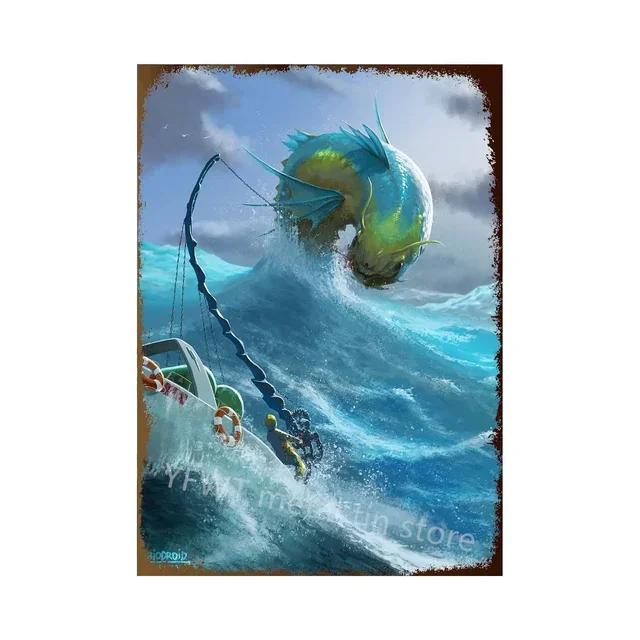 Vintage Fishing Rules Metal Tin Sign  Retro Wall Decor Plate for Farmhouse Cabin or Man Cave  Rustic Fishing Poster Plaque an