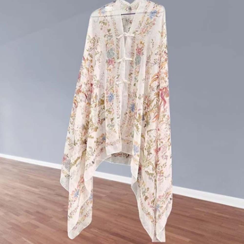 Tie-dye Women Floral Scarf Frog Button Sunscreen Headscarf Thin Large Shawl  Girls