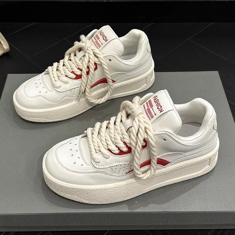 

Leather white shoes women s 2024 autumn new trend versatile leisure sports thick sole original design board shoes 40 червоний