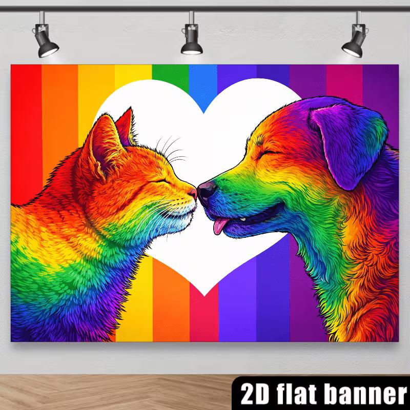 2D Love is Love Hintergrund, Regenbogen Katze Hund Pride Themenparty Hintergrund