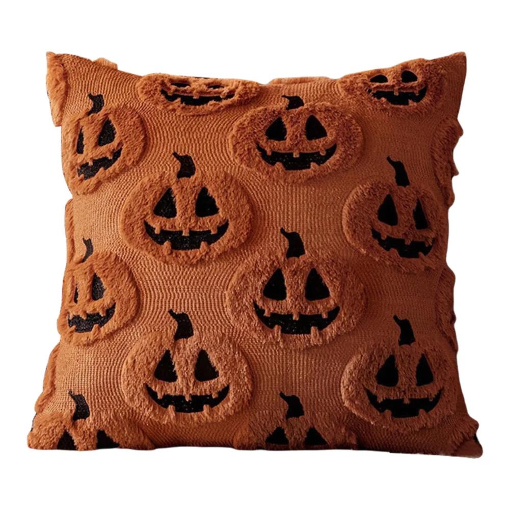 Pumpkin Fall Throw Pillow Covers Embroidery Fluffy Plush Accent Pillow Cases Plush Pillow Case Halloween Farmhouse Home Decor
