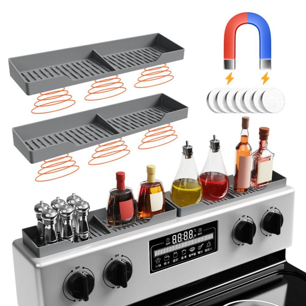 Non Slip Grip Silicone Stove Mats Heat Protection Spice Rack Magnetic Shelf  Over The Stove