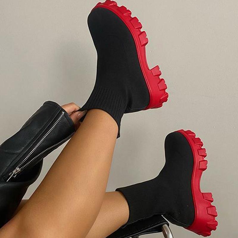 Fashion Women Boots Short Knitting Platform Boots Autumn Winter Shoes For Women Ankle Boots Heels White Winter Botas Mujer