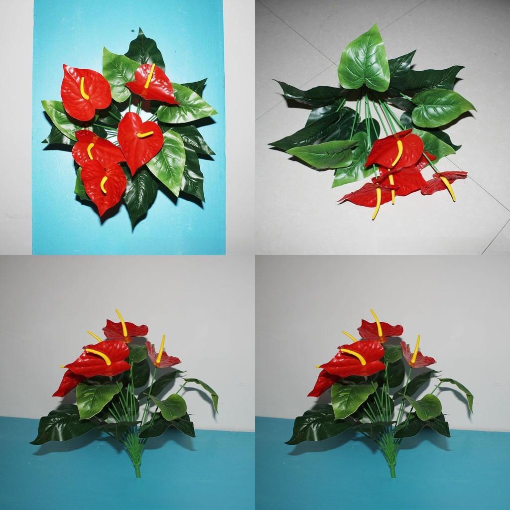 Anthurium Andraeanum Linden Fake Green Plant With Silk Flowers For Living Room Decor And Gift