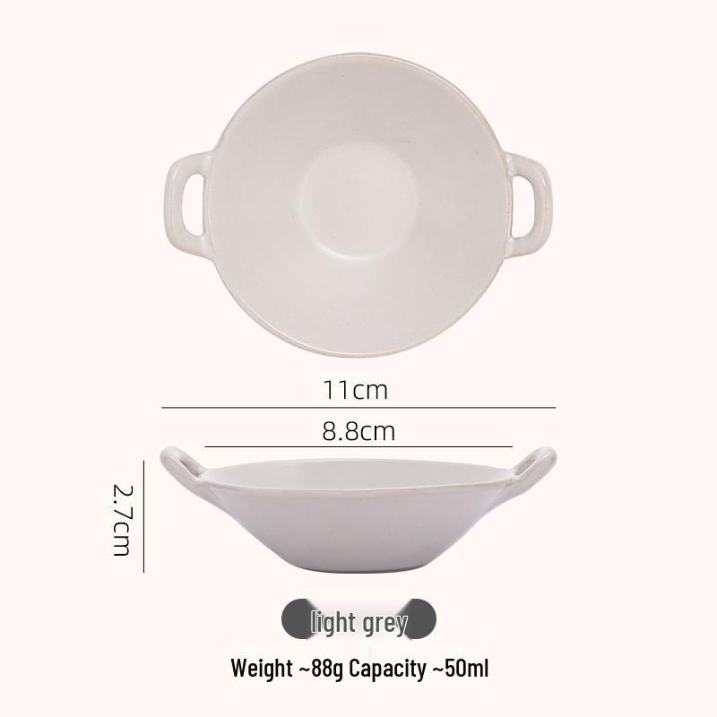 Double-Eared Ceramic Dipping Dish for Sauces and Snacks