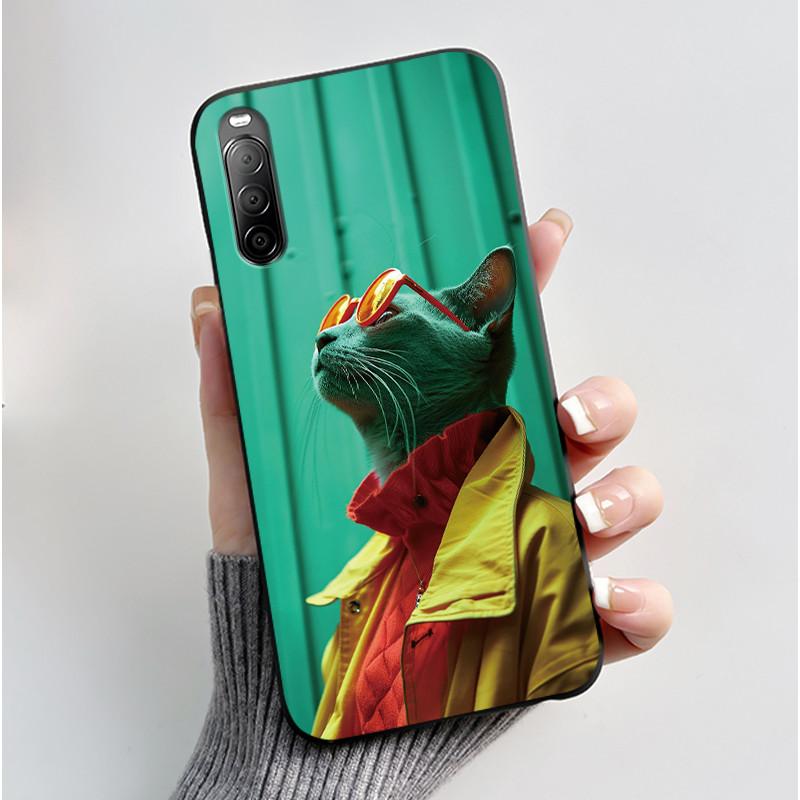 Fodral För Sony Xperia 10 II / 10 III Mobilskal Estetiskt Mode Söt Katt Astronaut Svart Silikon Mjuk Stötdämpande Baksidesskydd