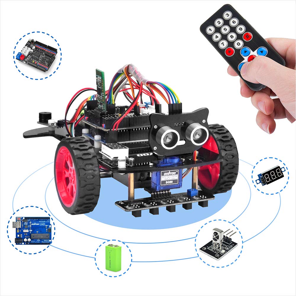 OSOYOO Arduino Model 3 DIY Robot Car Kit with UNO R3 Motor Line Ultrasonic Bluetooth IR Remote and Japanese Instruction Manual V2.0 Board, Shield,