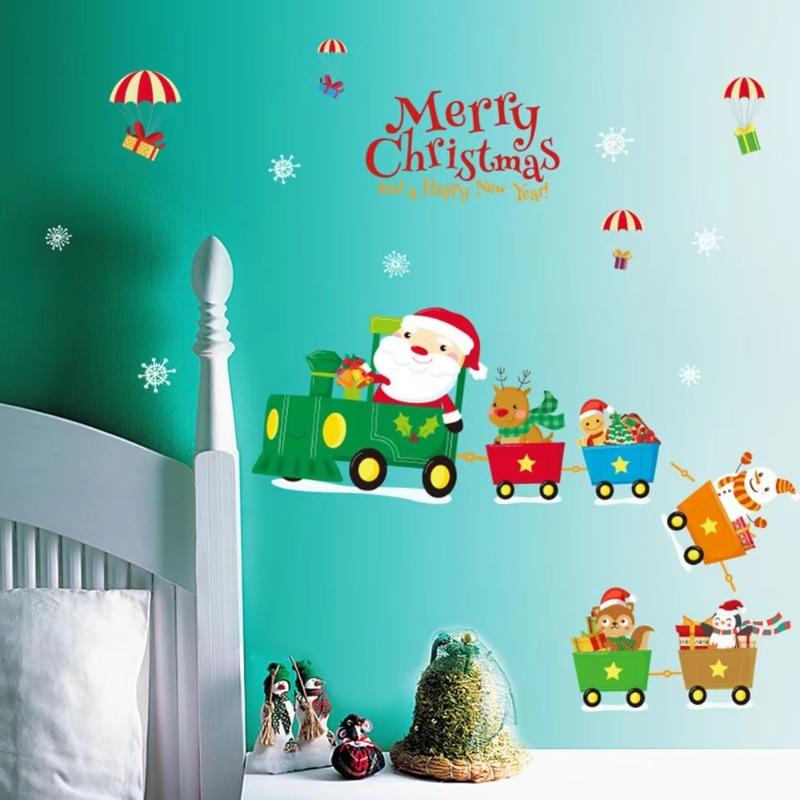 Festival Atmosphere Dress Up Christmas Train Sticke Childrens Room Bedside Shop Window Glass Home Scene Arrangement Decoration