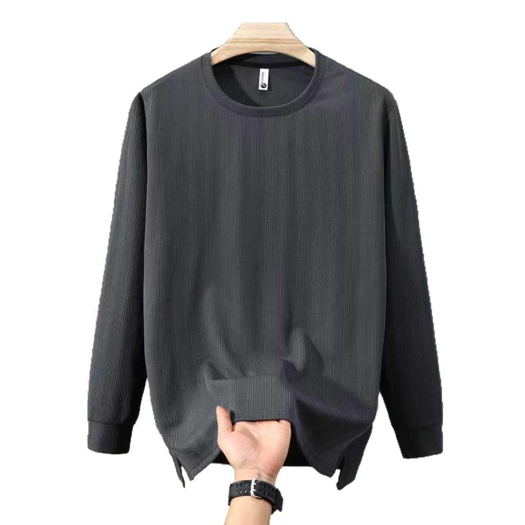 Men's Long-Sleeve Fleece-Lined Hoodie T-Shirt - Solid Color, Round Neck, Plus Size for Spring & Autumn