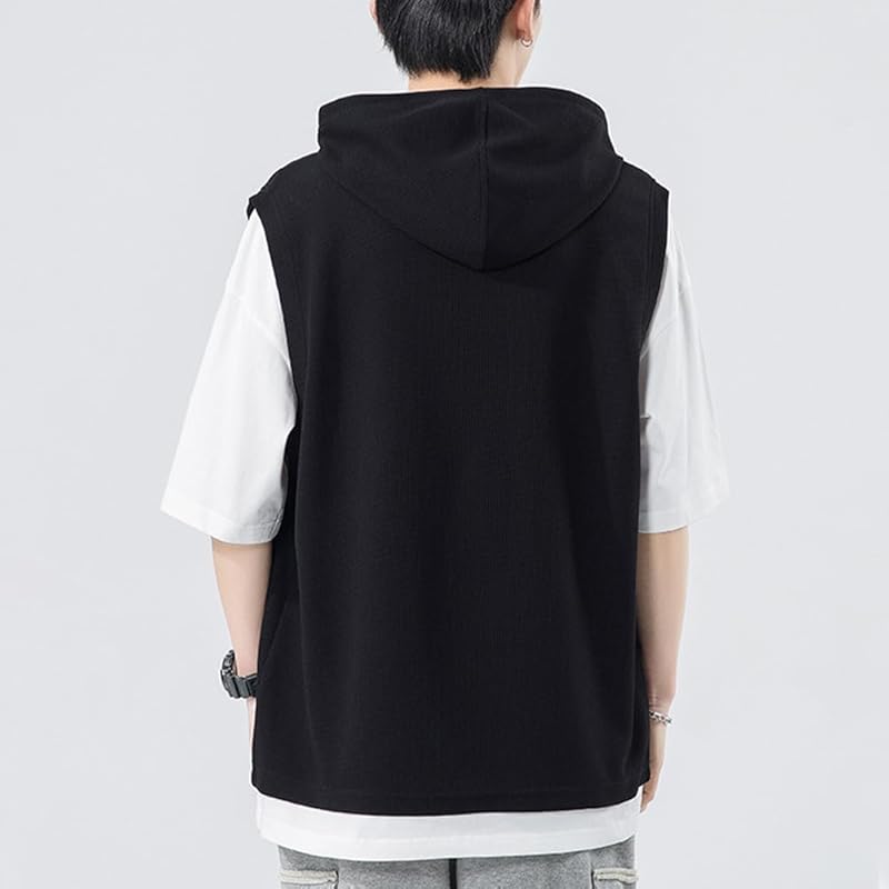 [FLYSKY] Hoodie Men's Short Sleeve Summer Clothes T-shirt Relaxing Hooded Sweatshirt Casual Big Size Sweat Absorbent and Quick Drying