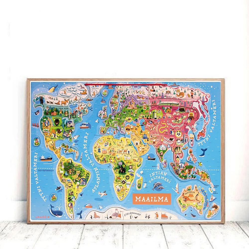 Mappa del mondo dei cartoni animati Pittura su tela Decorazioni per la camera dei bambini Poster e stampe Decorazioni per l'aula Immagini di arte della parete Decorazioni per la casa