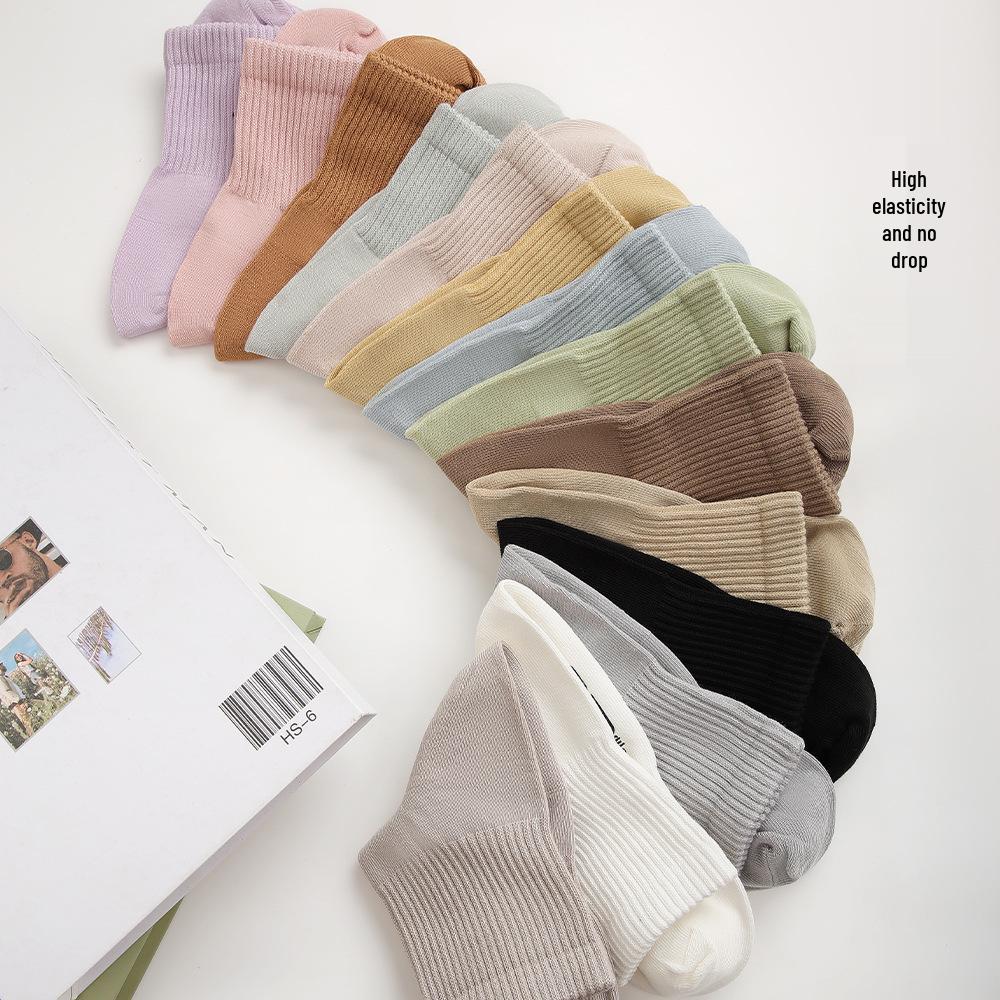 Damen Antibakterielle Baumwoll-Mittelwaden-Socken - Herbst/Winter, Geruchsresistent, Nahtlos, Einfarbig