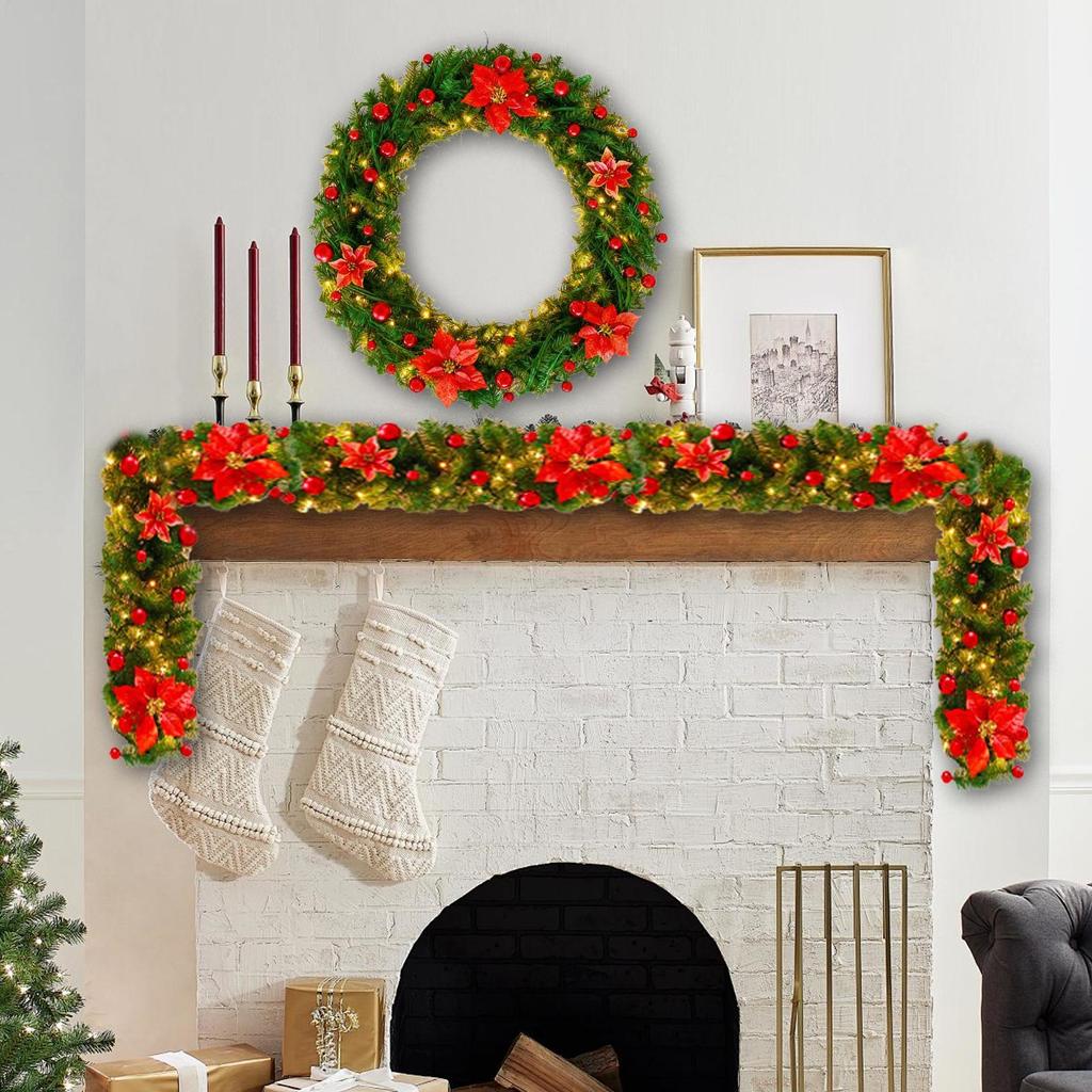 2.7m Christmas Wreath Artificial Rattan Strip Green Christmas Garland Adjustable Decoration for Indoor Outdoor Wall Railing