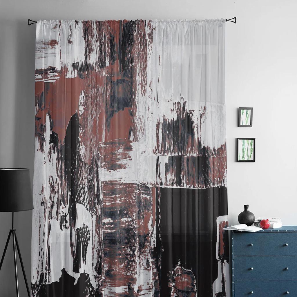 Abstract Color Watercolor Paint Sheer Curtains For Living Room Bedroom Home Decor Kitchen Tulle For Windows Voile Drapes
