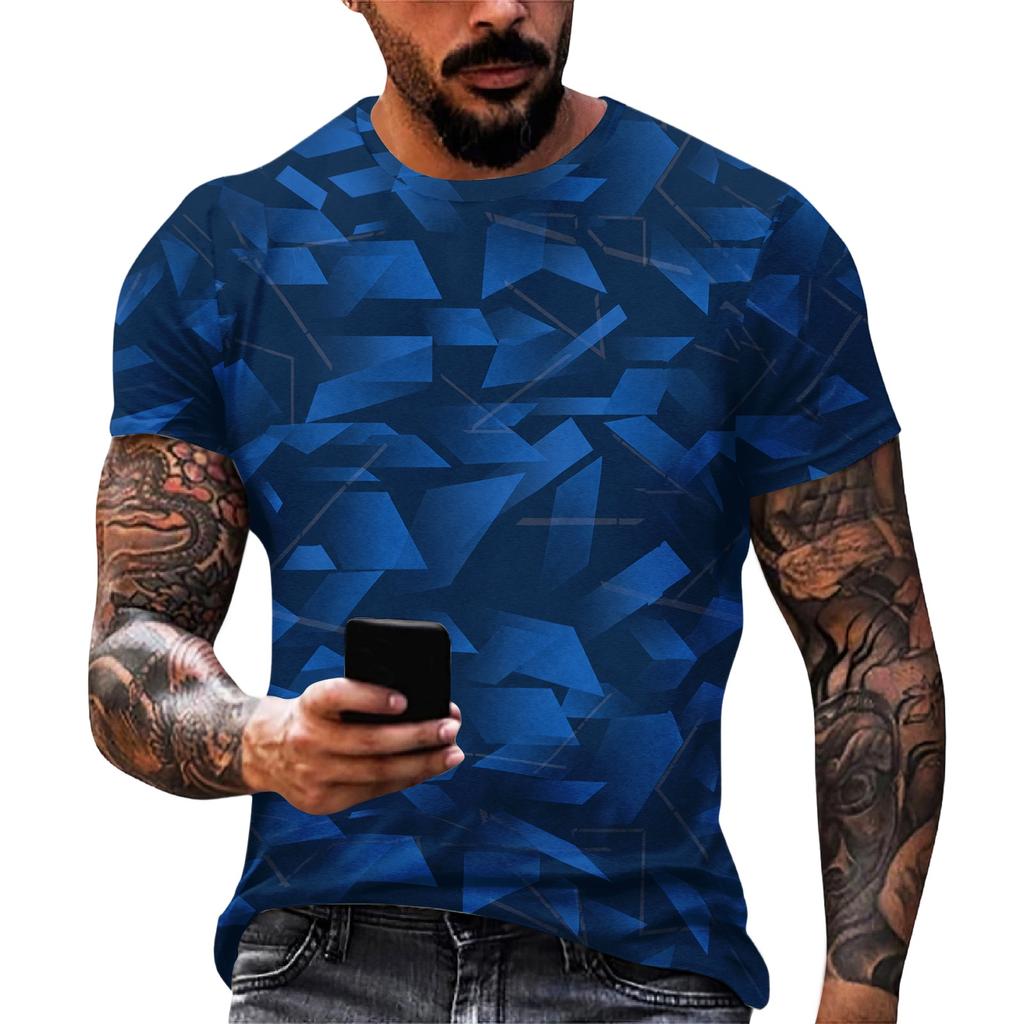Men's Casual Loose Fit Short Sleeve T-Shirt Gradient Print Crew Neck Lightweight Soft Fabric Summer Wear