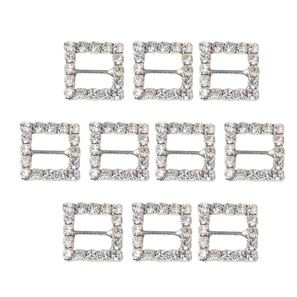 10pcs 14mm Square Shape Alloy Rhinestone Crystal Buckle Ribbon Slider for Wedding Party Invitation