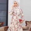 Women Floral Pattern Linen Dress Summer Islamic Muslim Long Sleeve Belted Abaya New Season Lined Made In Turkey