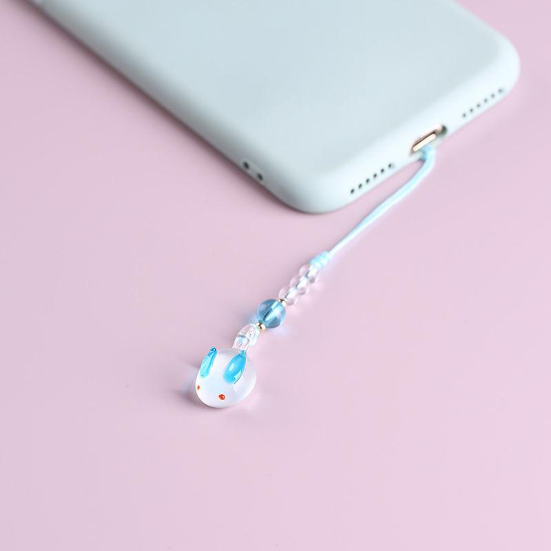 

Glass Cute Bunny Phone Chain Charm Lanyard Keychain Strap for Girl Women for IPhone Jewelry Pendant Bracelet