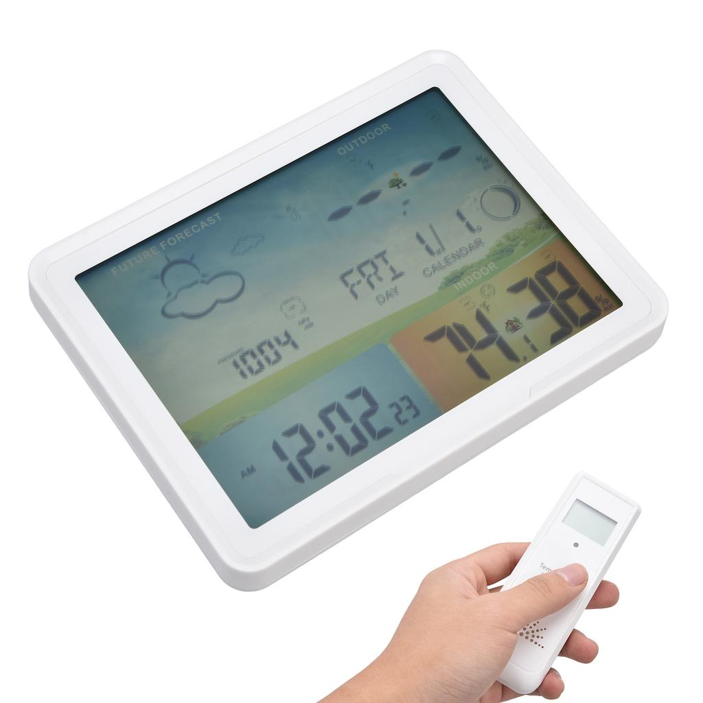 LCD Weather Forecast Indoor Outdoor Thermometer with RCC Receiving Function 100?240VUS Plug