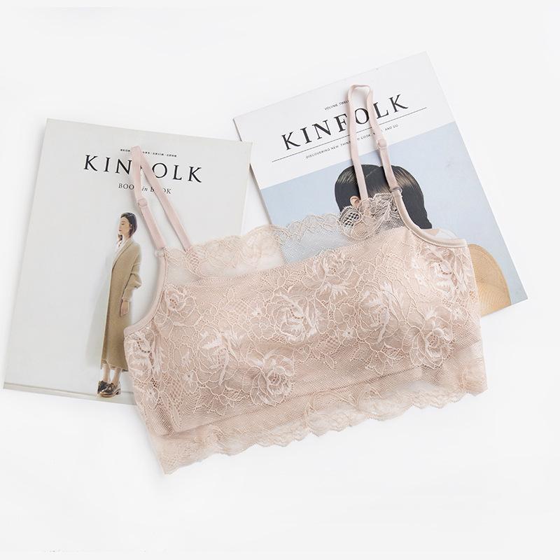 Silk Strapless Lace Trim Padded Camisole Bra