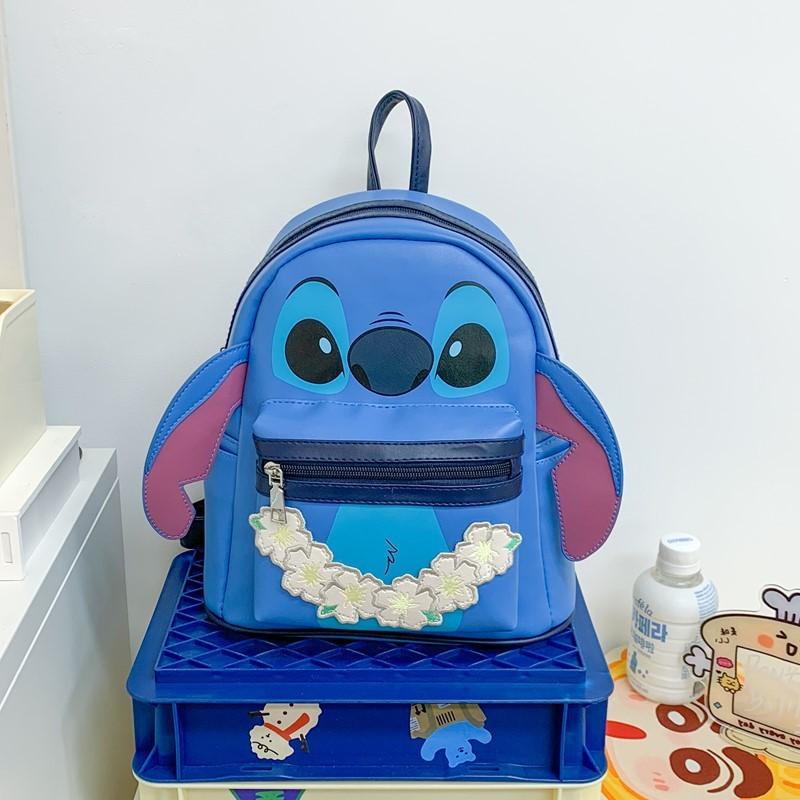 Stitch Floral Pattern Pu Mini Backpack With Cartoon Design For Casual Outings