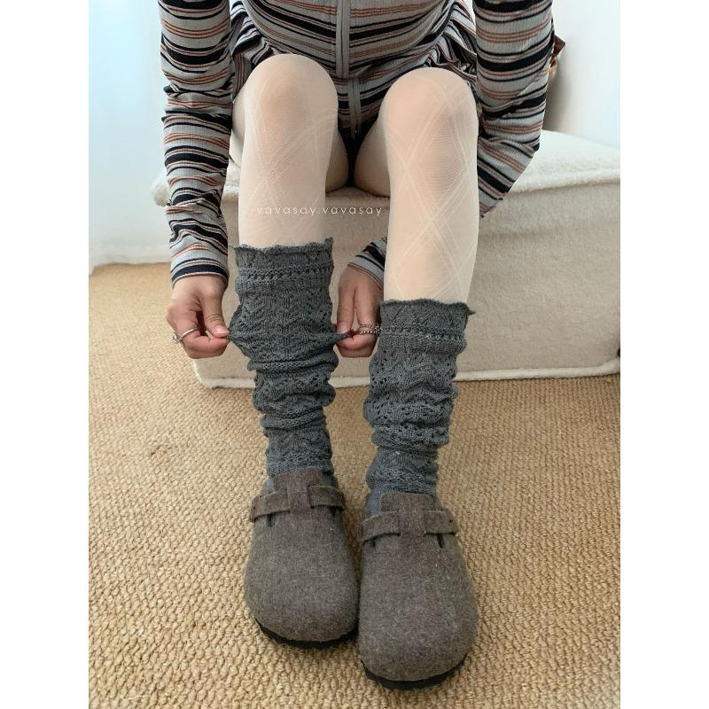 

Женские модные осенне-зимние тонкие вязаные ажурные гетры 1 pair серый