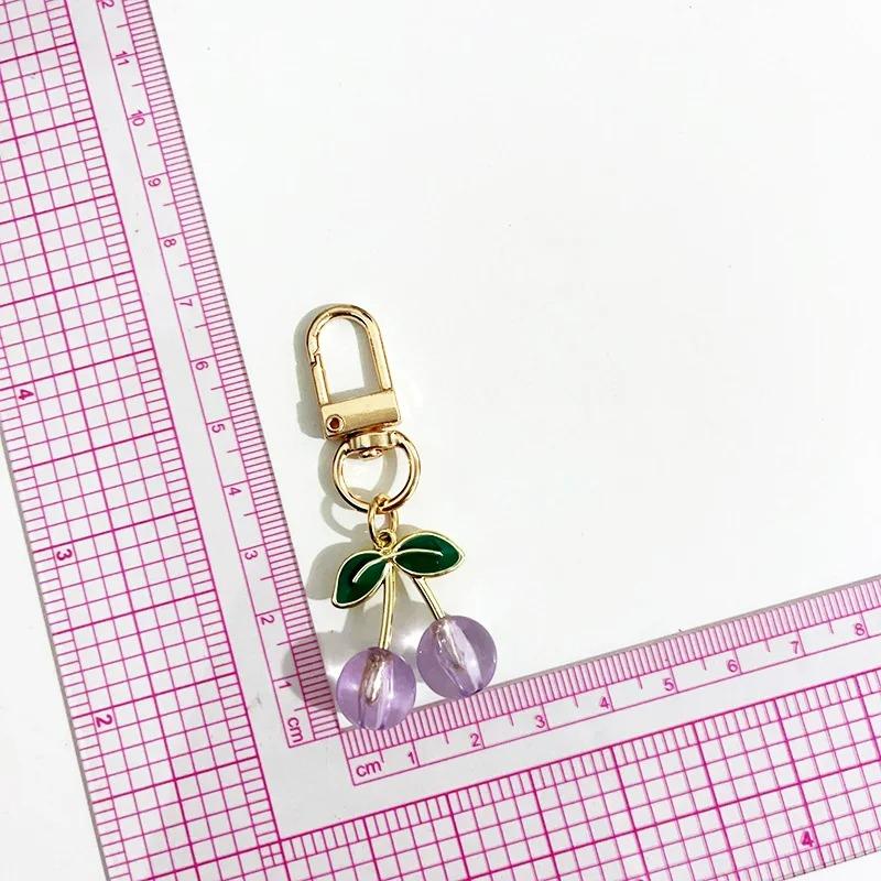 Cute Cherry Keychain Charm Enamel Pink Red Purple Resin Pendant Bag Charms Key Ring Lovely Accessories Suitable for Women Gift