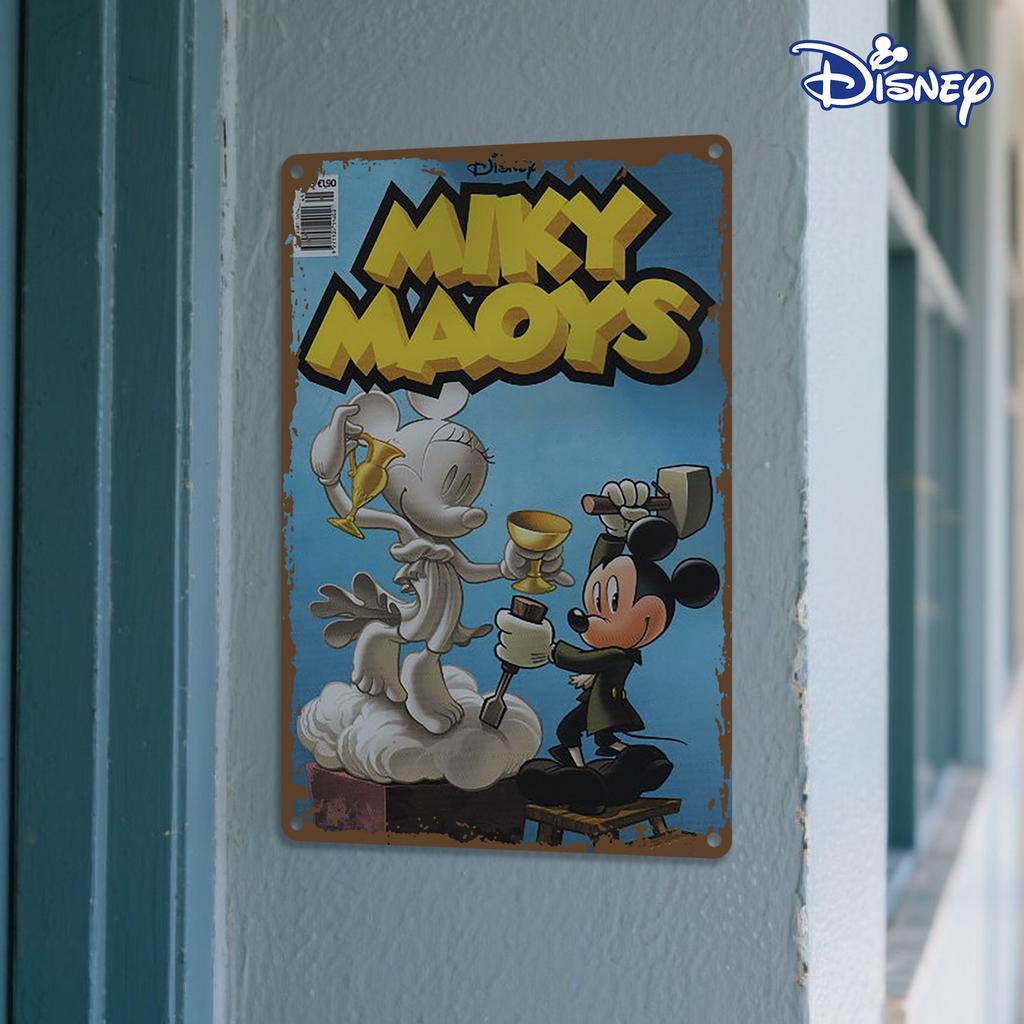 1pc Disney Vintage Metal Tin Sign 20.32x30.48 Cm - Mickey & Minnie Mouse Retro Wall Art, Durable Iron Home Decor for Kitchen, Li