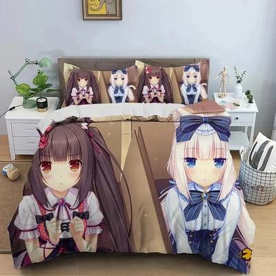 3D tisk Anime Nekopara Sexy dívka Povlečení Ložnice Měkké Moderní Přehozy Pohodlný Povlak na přikrývku Povlak na přikrývku A Povlak na polštář