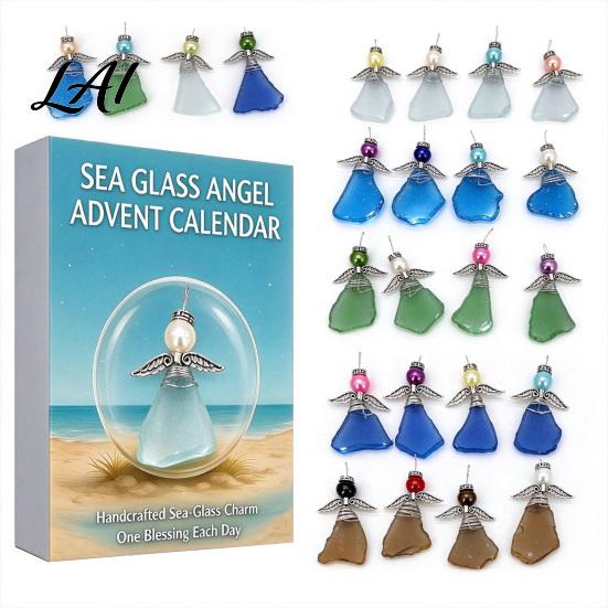 Strandhaus Weihnachtsbaumschmuck Kollektion Meerglas Engel Adventskalender 2026 24 Tage Schmuck Küstenurlaub Geschenk für Freunde Countdown Kalender