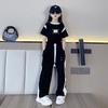 Zomer Kleding Set Meisjes Mode Kant Inzet Kinder Vest+Korte Mouw+Lange Broek Drie Delig Set