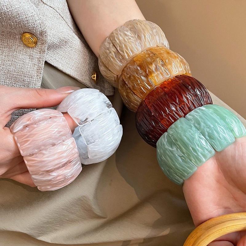 Bracelet rétro rond lisse en acrylique pour femme, bracelet jonc large couleur gelée exagérée, accessoire, cadeau