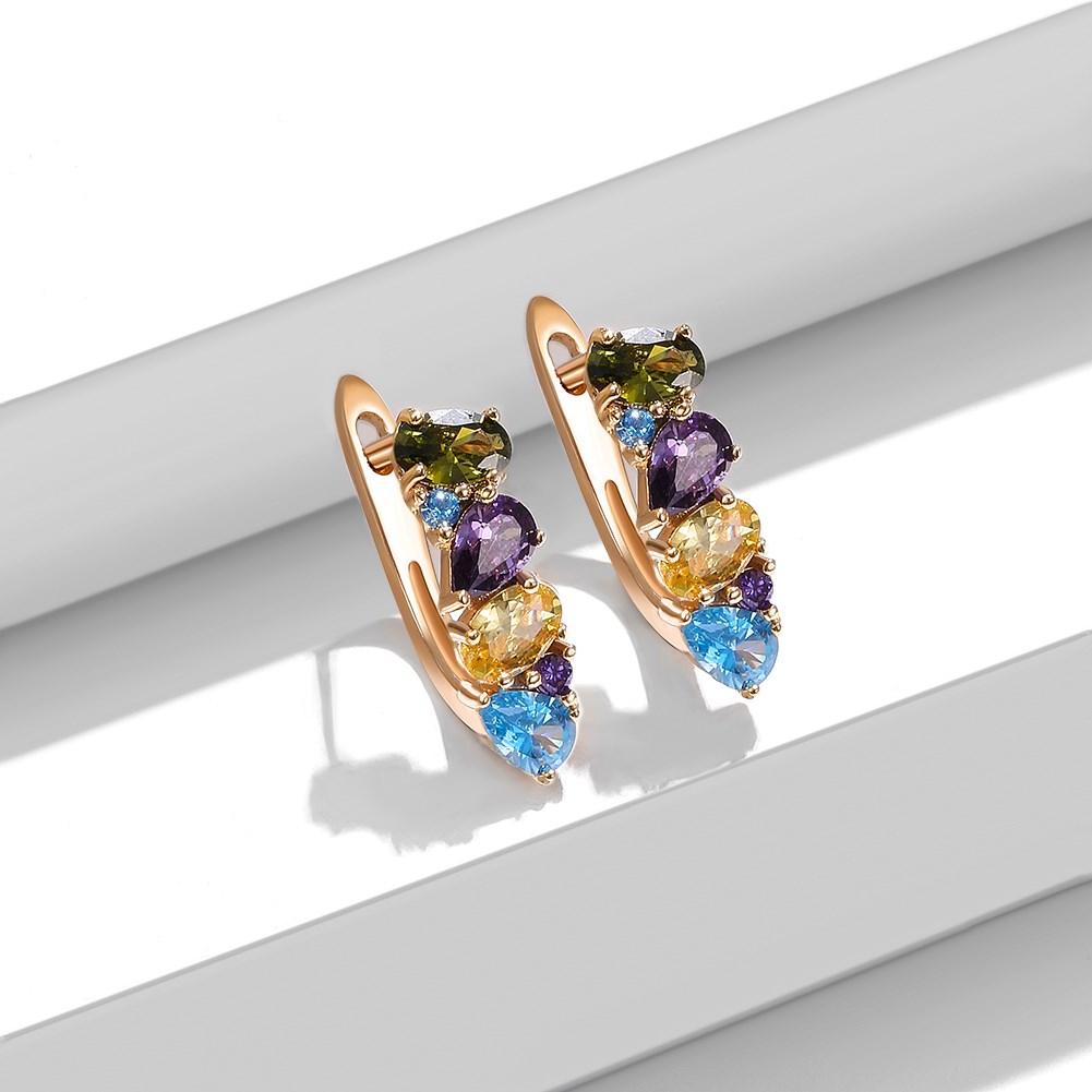 Rainbow Cubic Zirconia Clip Earring Champagne Gold Silver Color Multicolor Round Earrings for Women Wedding Jewelry Accessory