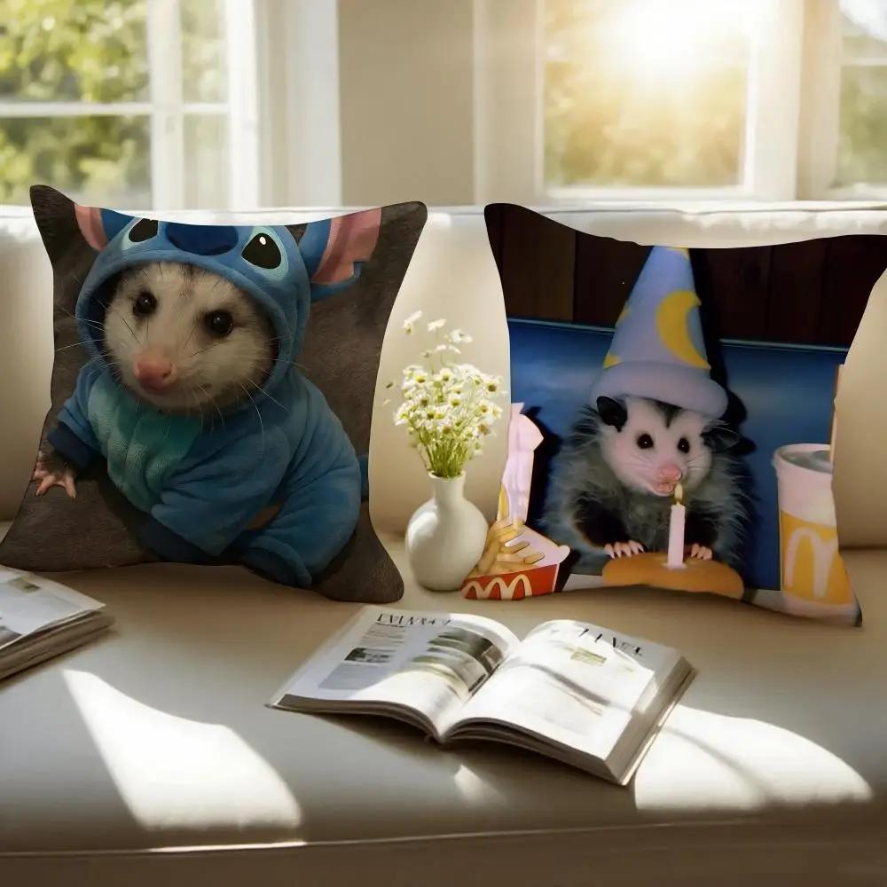 O-Opossum Cushion Cover Pillowcase Short Plush Invisible Zipper Room Sofa Cushion Cover