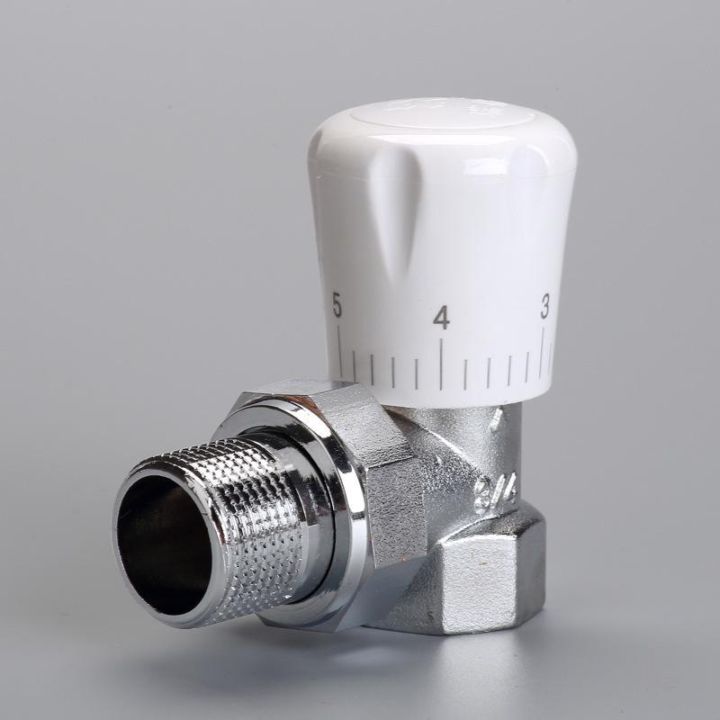 All-Copper Right-Angle Thermostatic Valve for Household Radiators, with 4/6 Points, 1-Inch Threads, and Manual Temperature Control