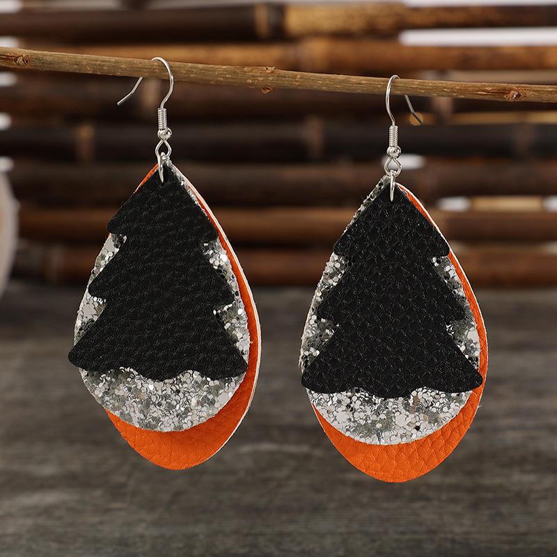 Teardrop Multicolor Leather Christmas Tree Earrings - Retro Style