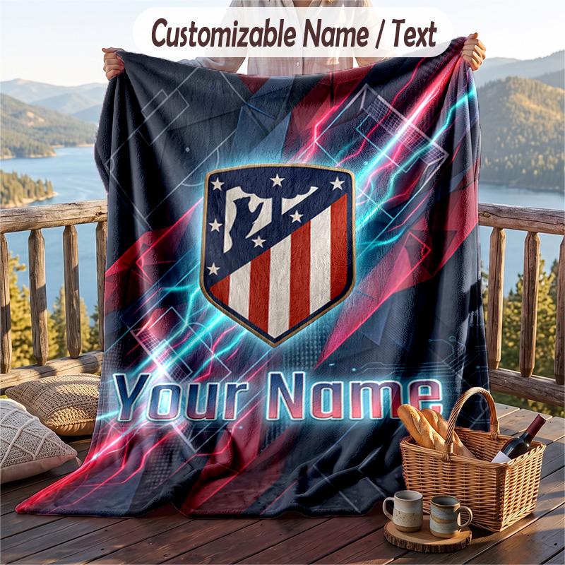 Flanelinis pledas su „Atletico Madrid“ spaudiniu, individualus pavadinimo tekstas, minkštas užtiesalas sofai, lovai