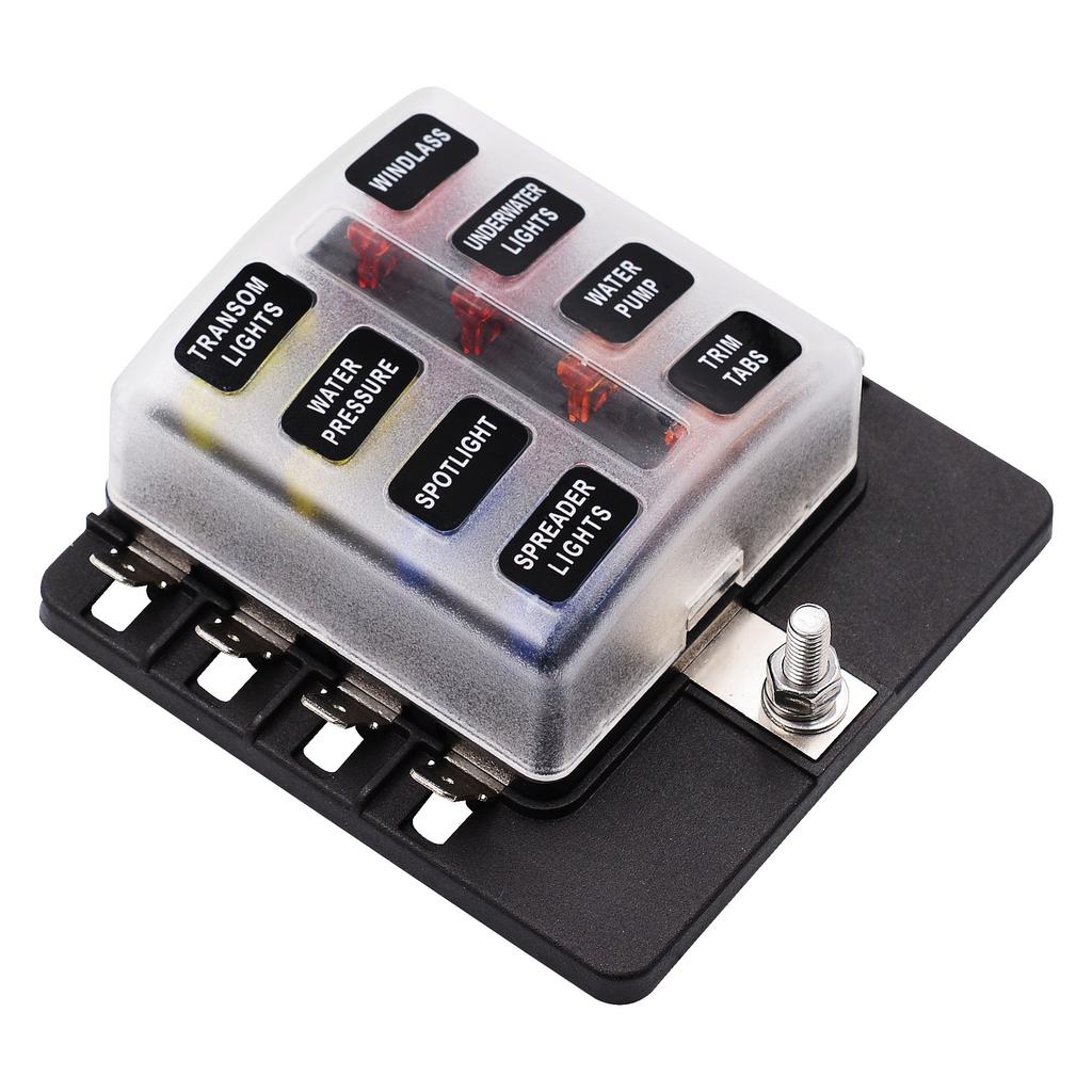 1 In 8 Out Car RV Fuse Box Base Insurance Insert PC Terminal Block Black