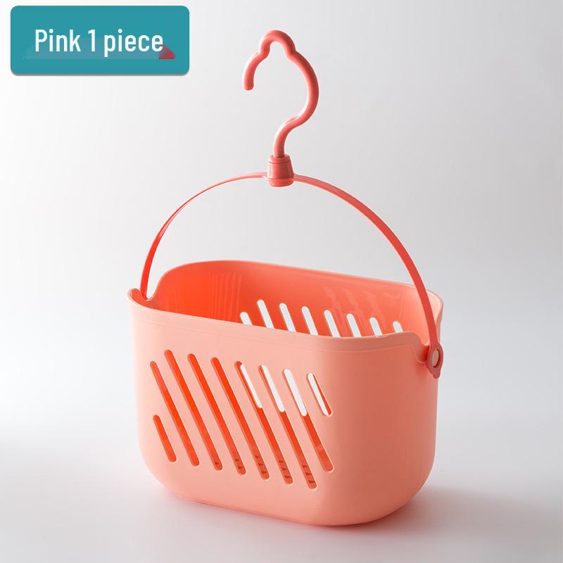 

Thickened Solid Color Bathroom & Kitchen Hanging Storage Basket with Hooks розовый