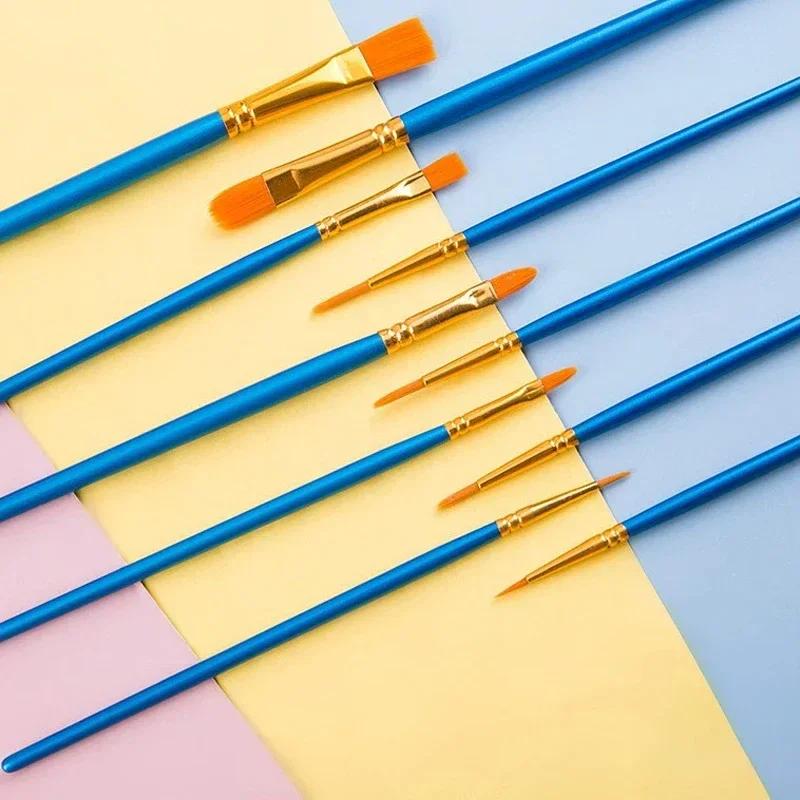 10PCS Oil Brush Watercolor Pen Face Body Paint Palette Oil Makeup Acrylic Paint Brush Nylon Wool Solid Wood Tattoo Stencil Kit