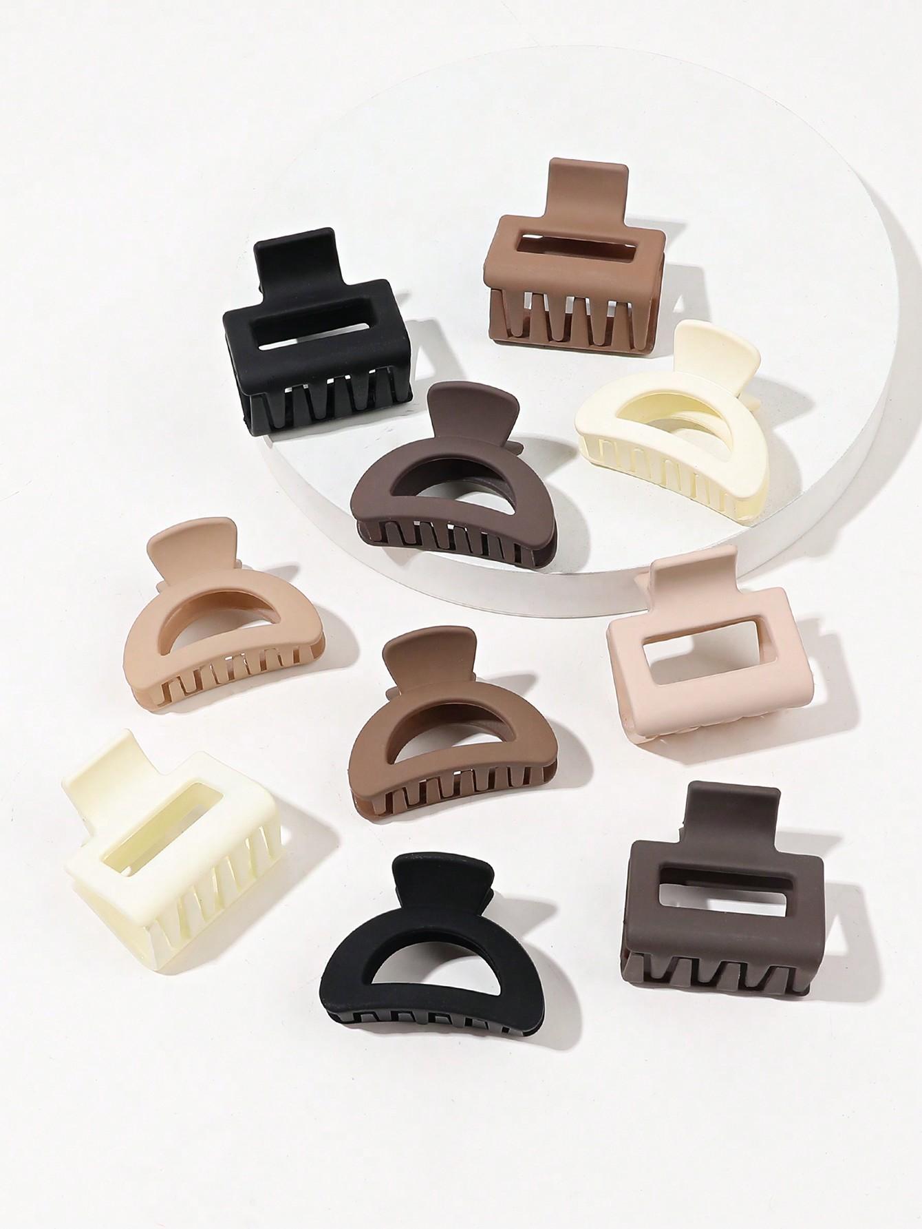 

10 шт. матовые полукруглые прямоугольные зажимы для волос для женщин и девочек для тонких средних волос, нескользящие зажимы для волос (Бежевый,Хаки,Коричневый,Черный) Size fits all