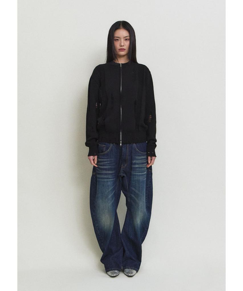 PARADIGMFILM [Ep.01] Damaged Japan Round Knit Zip-Up (Black)