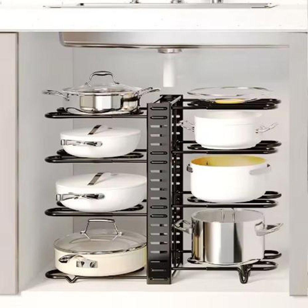 

Adjustable 5/8 Tiers Pan Pot Organizer Metal Pot Cover Storage Rack Kitchen 8 Layers